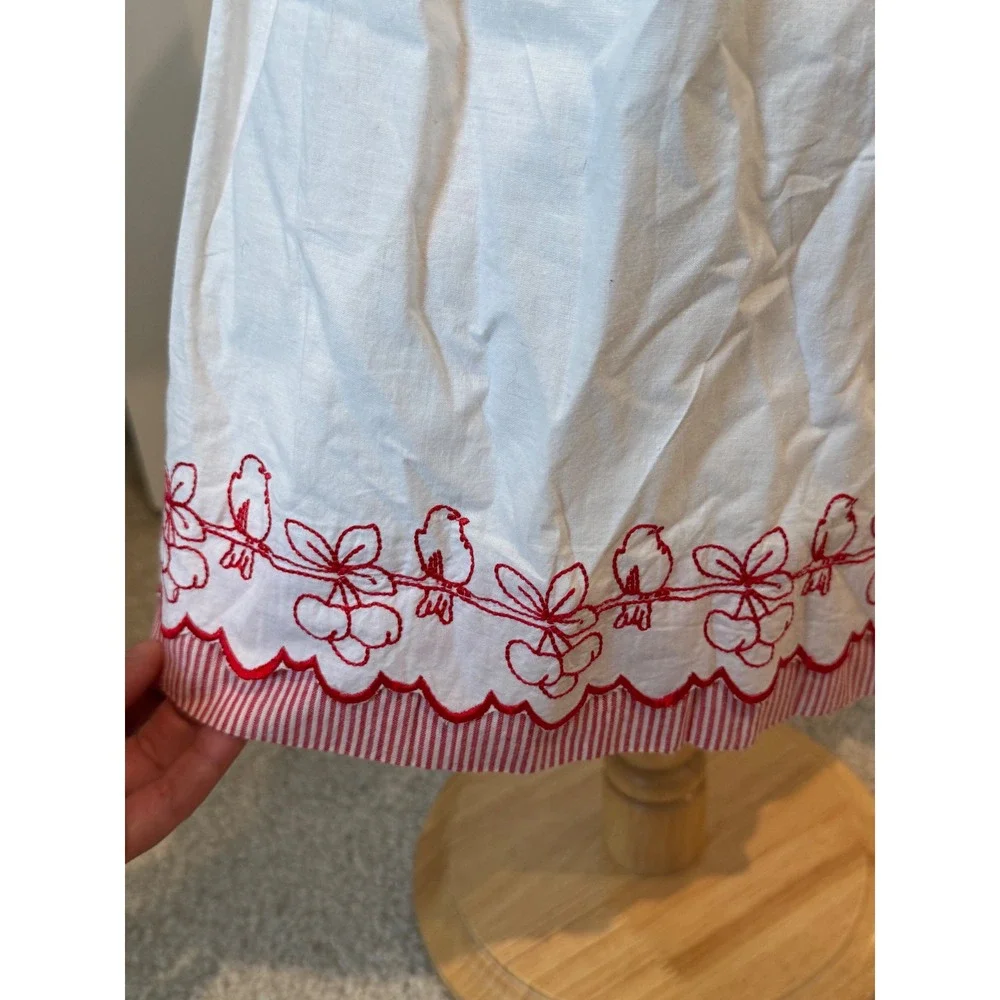 Powell Craft England Girls White Red Embroidered Bird Cotton Dress 4-5Y Vintage